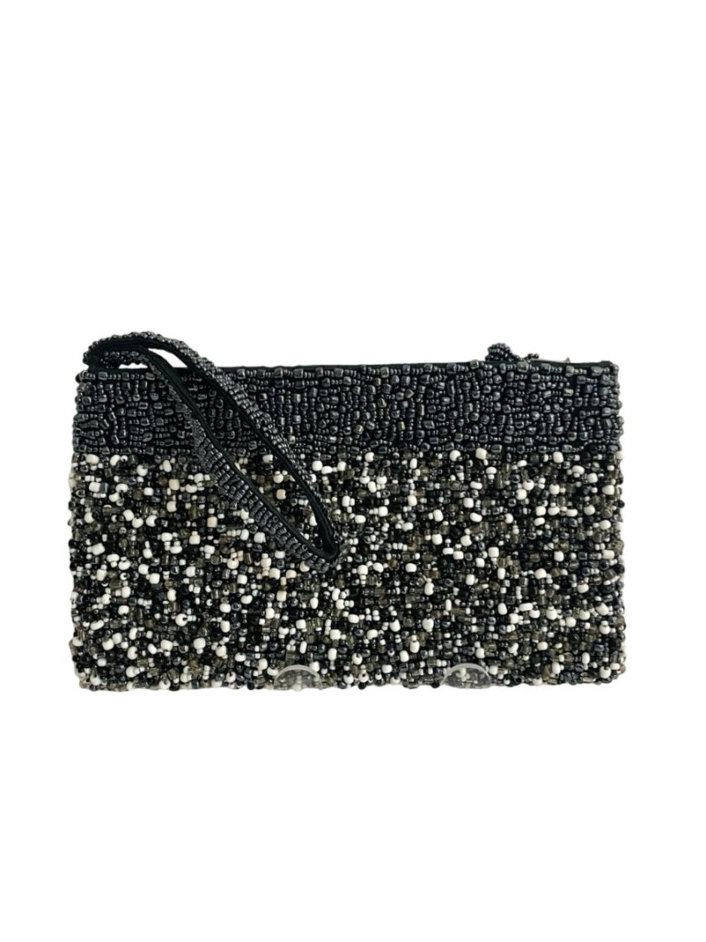 Vintage Black & White Hand Beaded Wristlet Clutch | Evening Bag